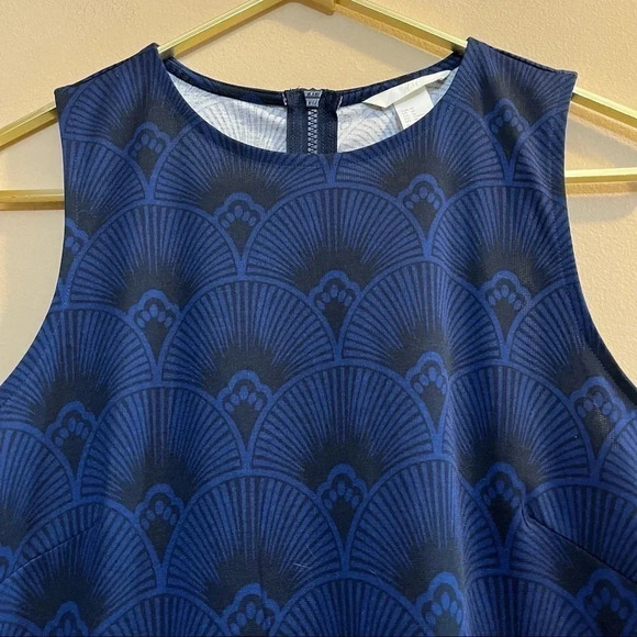 H&M NWT Fan Blue Black Sleeveless Midi Dress Sheath Bodycon Zipper - Picture 2 of 13